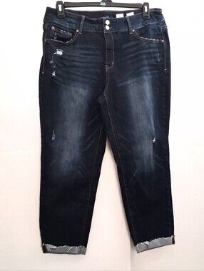 Time and Tru Dark Navy Distressed Ankle Cropped Jeans Size 18
